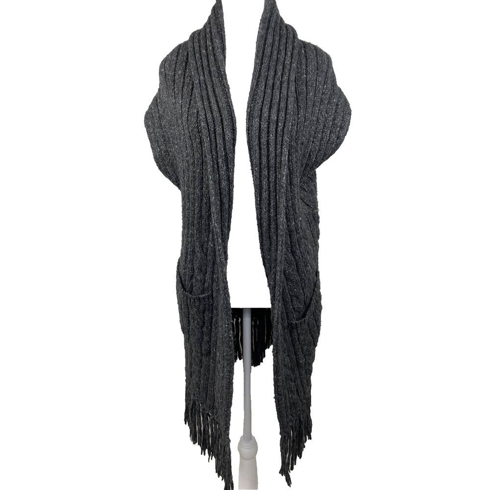 Cabi Vest Cardigan Medium Gray Fringe Pockets Coastal Boho Beachy